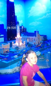 Little B in front of the Lego Chicago Skyline